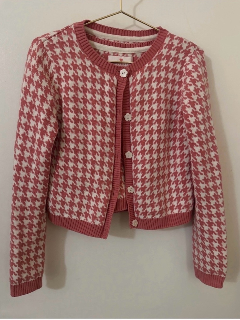 Lulu Rain Girls 7/8 Pink Houndstooth Cardigan & Sweater Vest Set